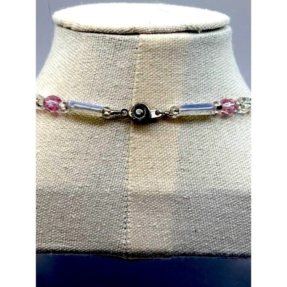 Breast Cancer Awareness Beaded Necklace & Charm Bracelet Set With Glass Pendant - Picture 6 of 7